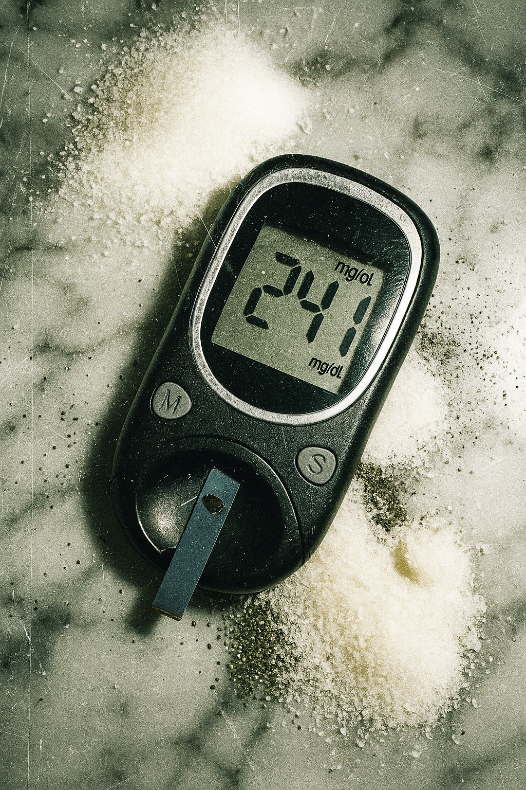 Glucose meter reading a high 241 mg/dL