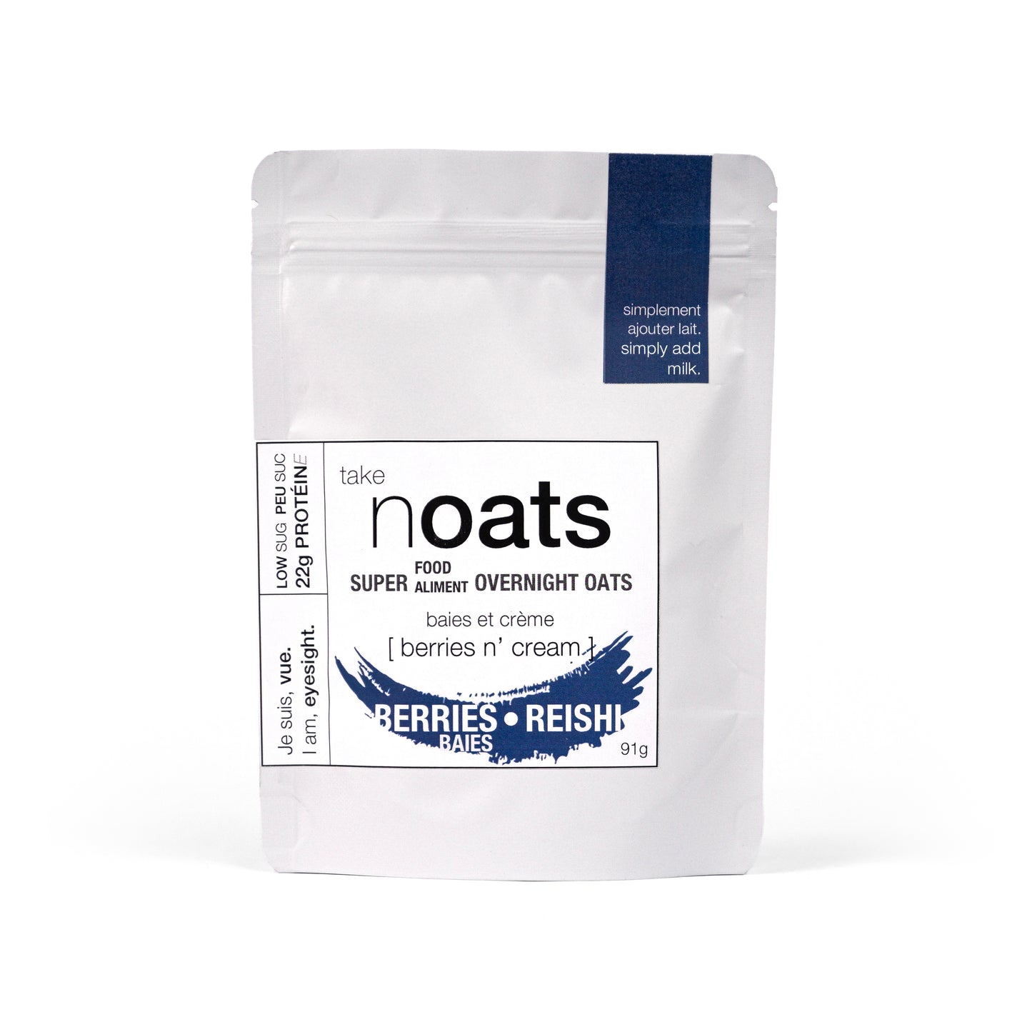 Berries n Cream Overnight Oats pouch front-facing on white background