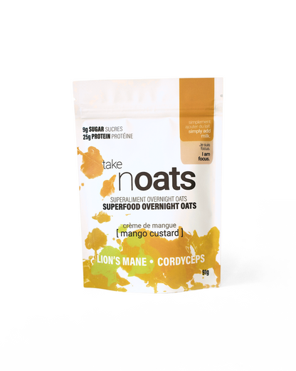 Mango Custard Overnight Oats pouch front-facing on white background