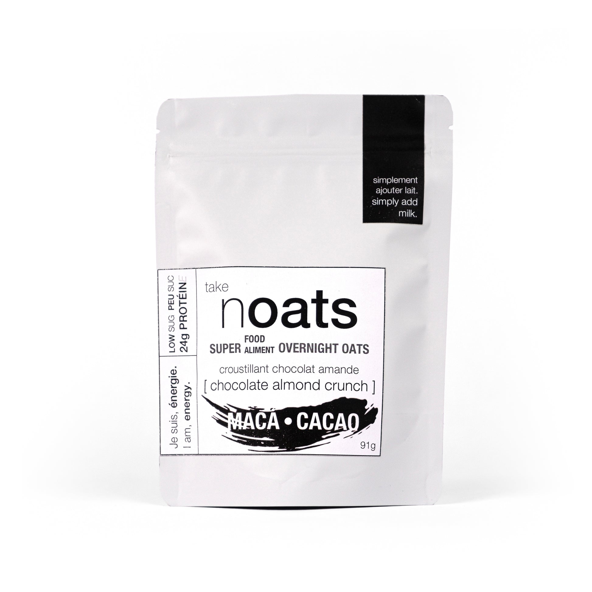 Chocolate Almond Crunch Overnight Oats pouch front-facing on white background